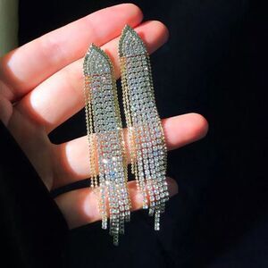 ⭐️189⭐️ LONG SILVER TASSEL DANGLE WOMEN EARRINGS